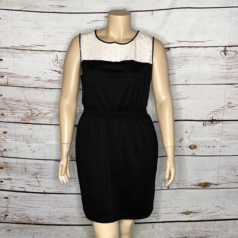 Lane Bryant Size 14/16 Black & White - Cream Embellished Sleeveless Knit Dress